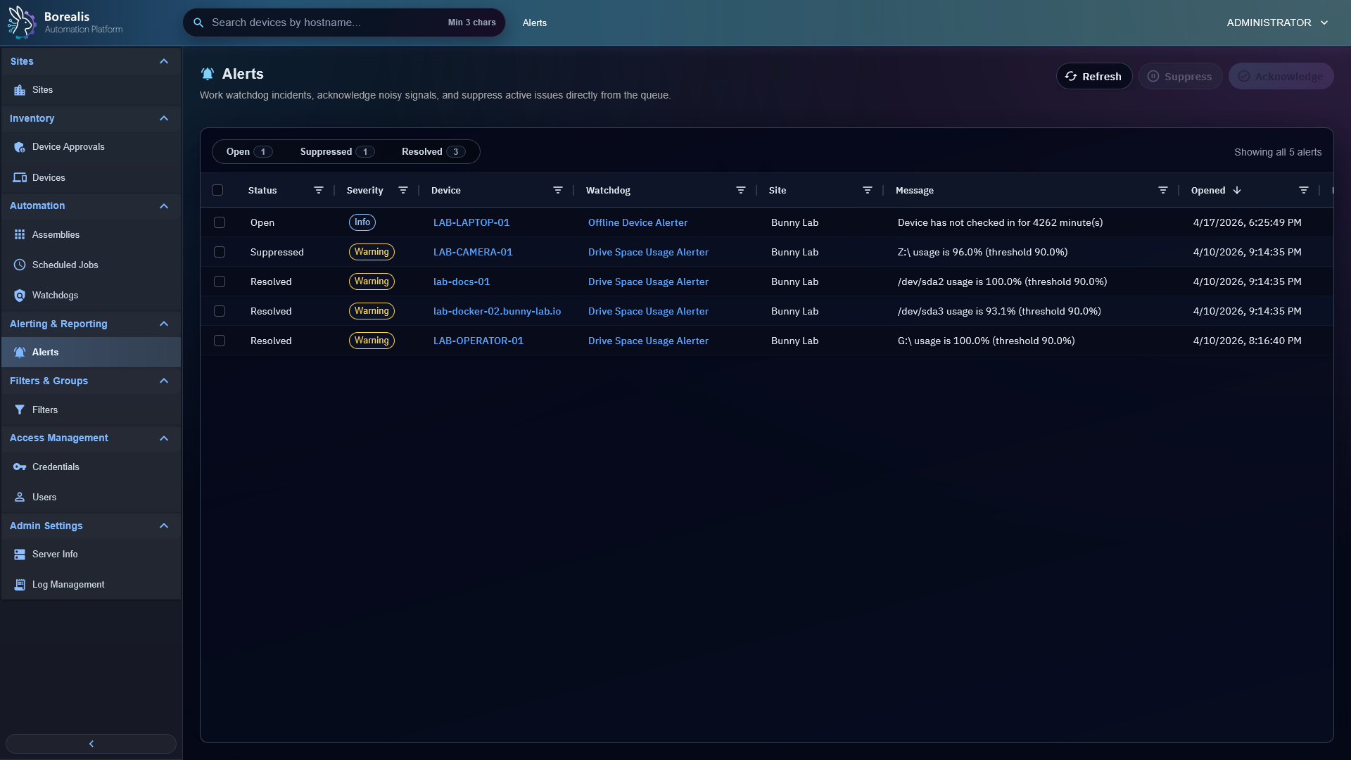 Borealis Alert List