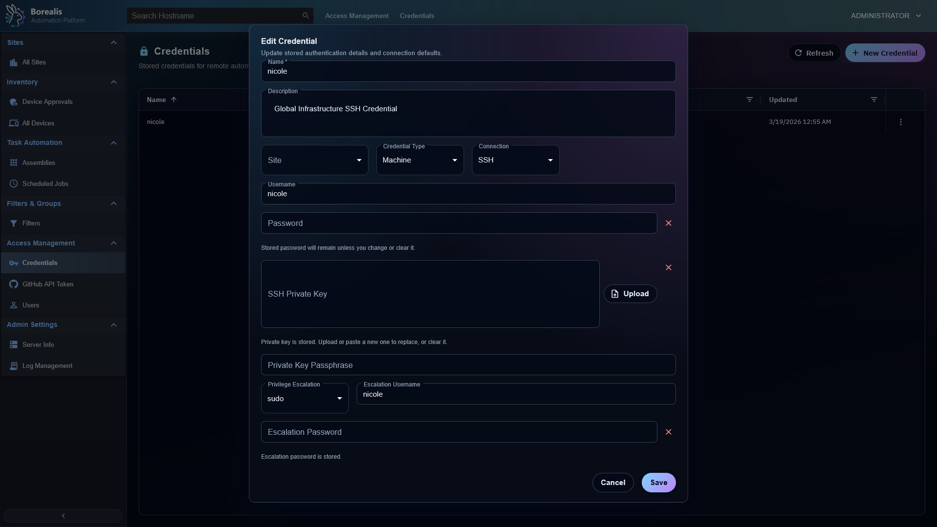 Borealis Credential Management Editor