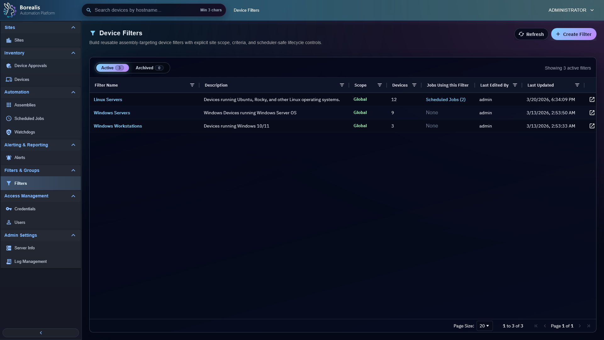 Borealis Device Filter List