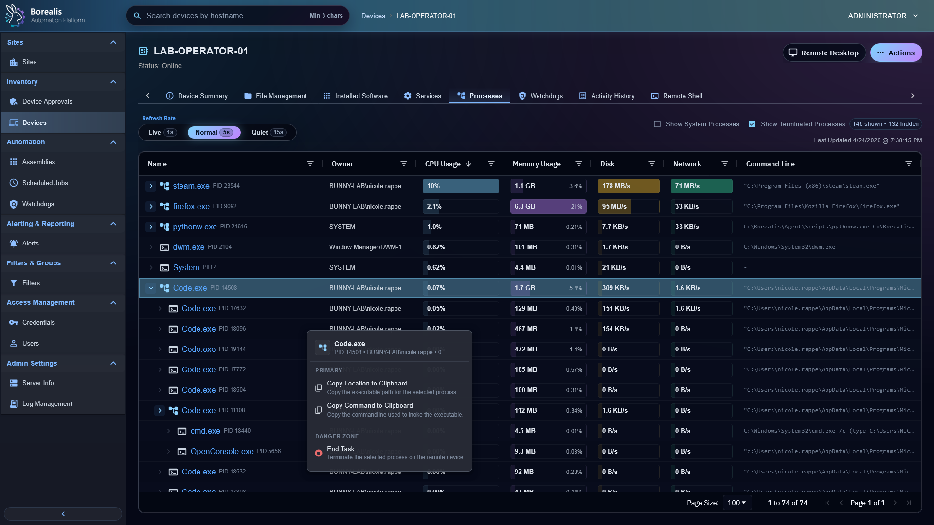 Borealis Device Process Manager