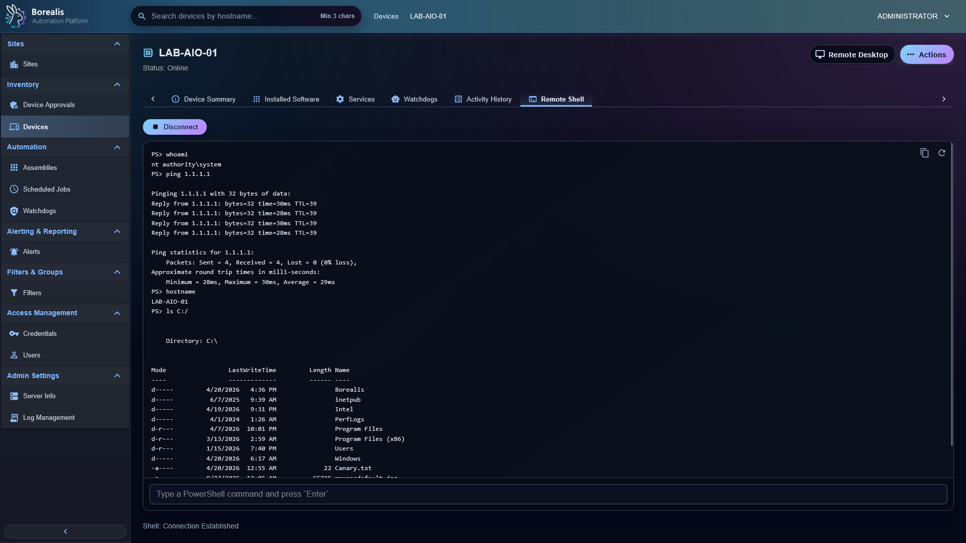 Borealis Remote Shell
