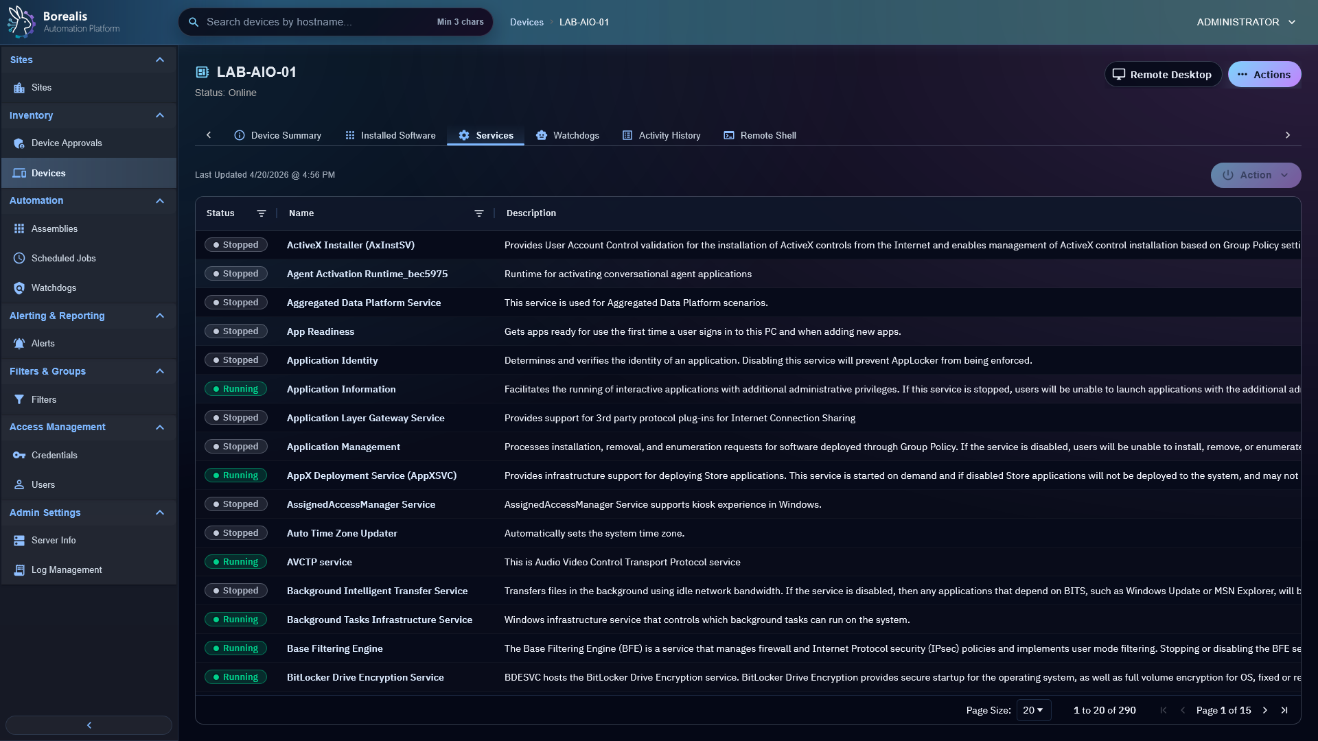 Borealis Device Service List