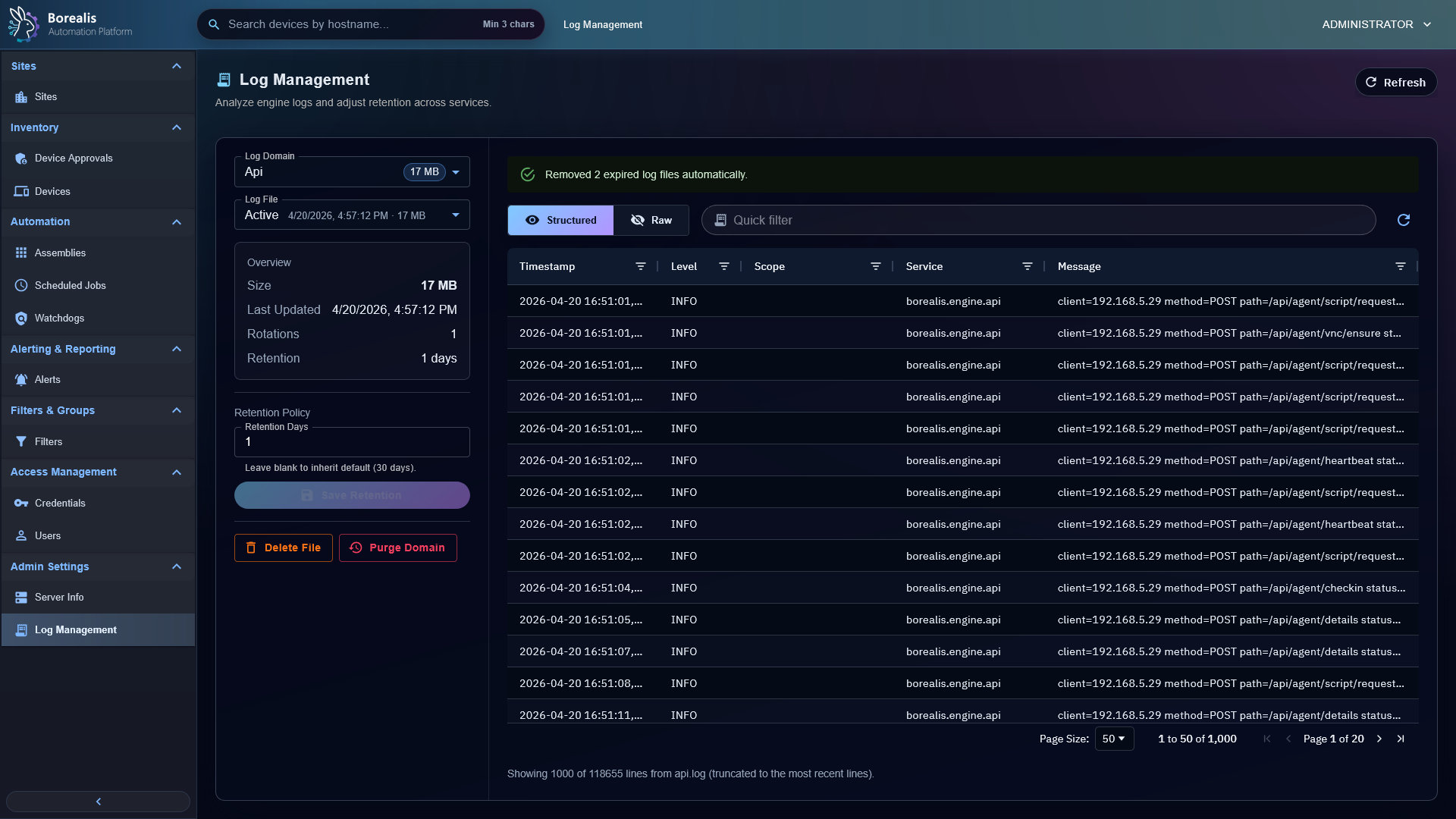 Borealis Log Management