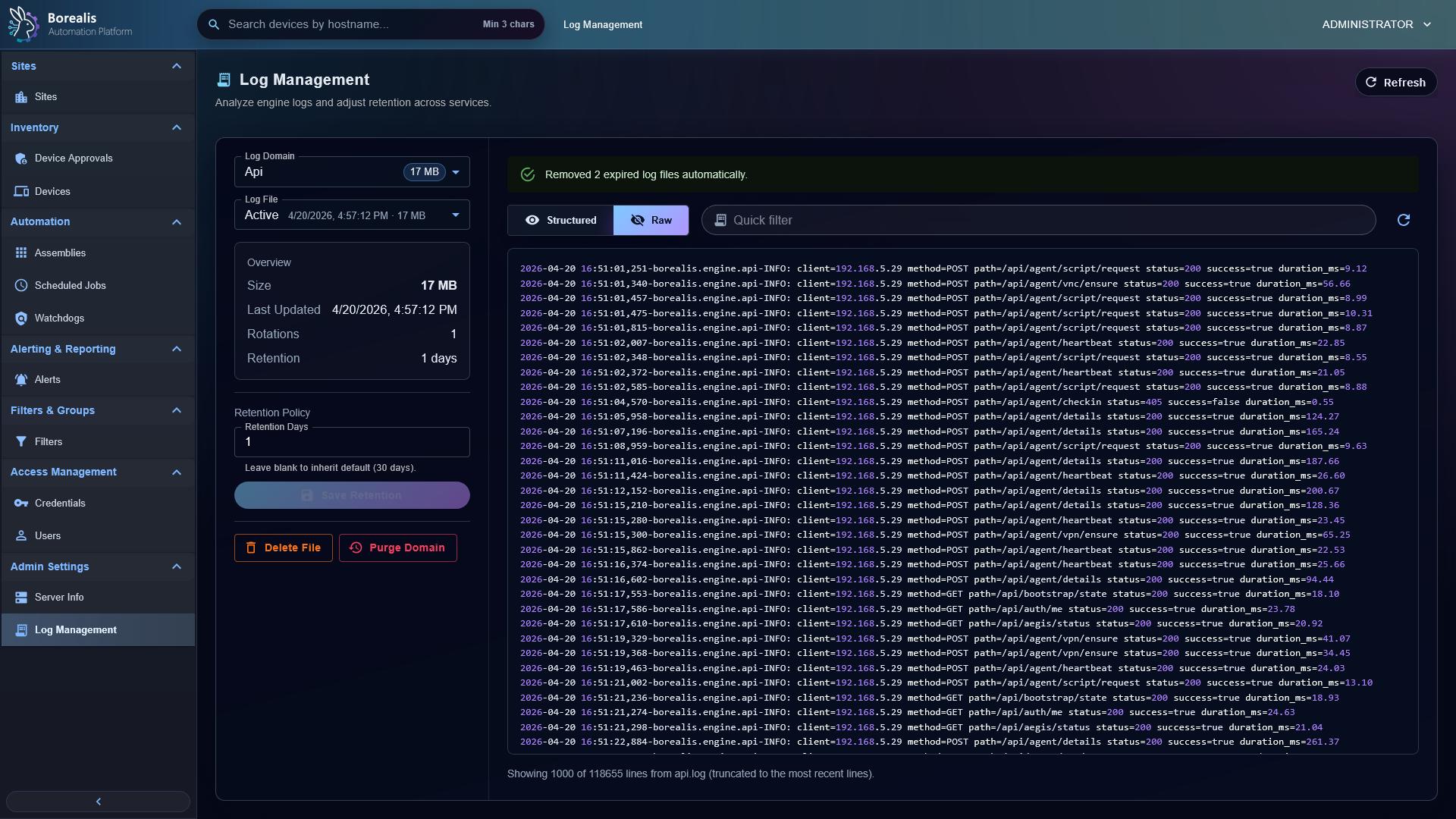 Borealis Raw Log Viewer