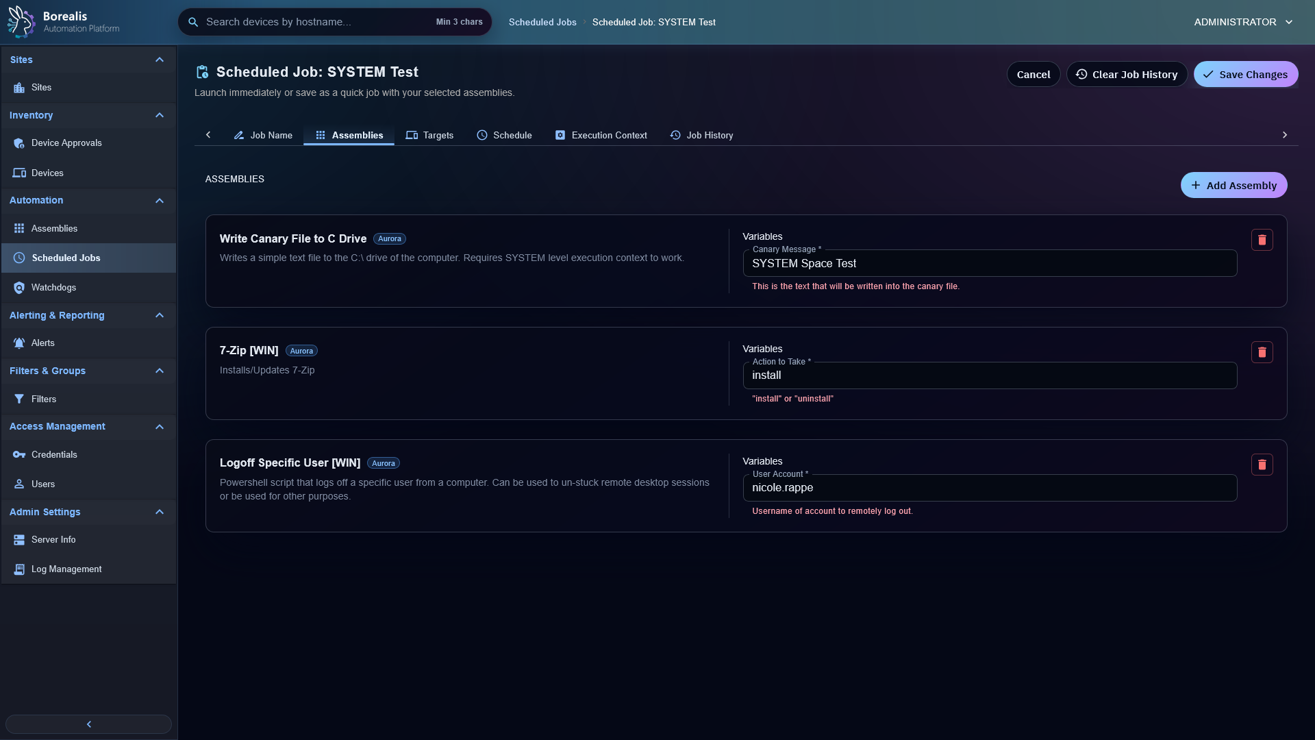 Borealis Scheduled Job Editor
