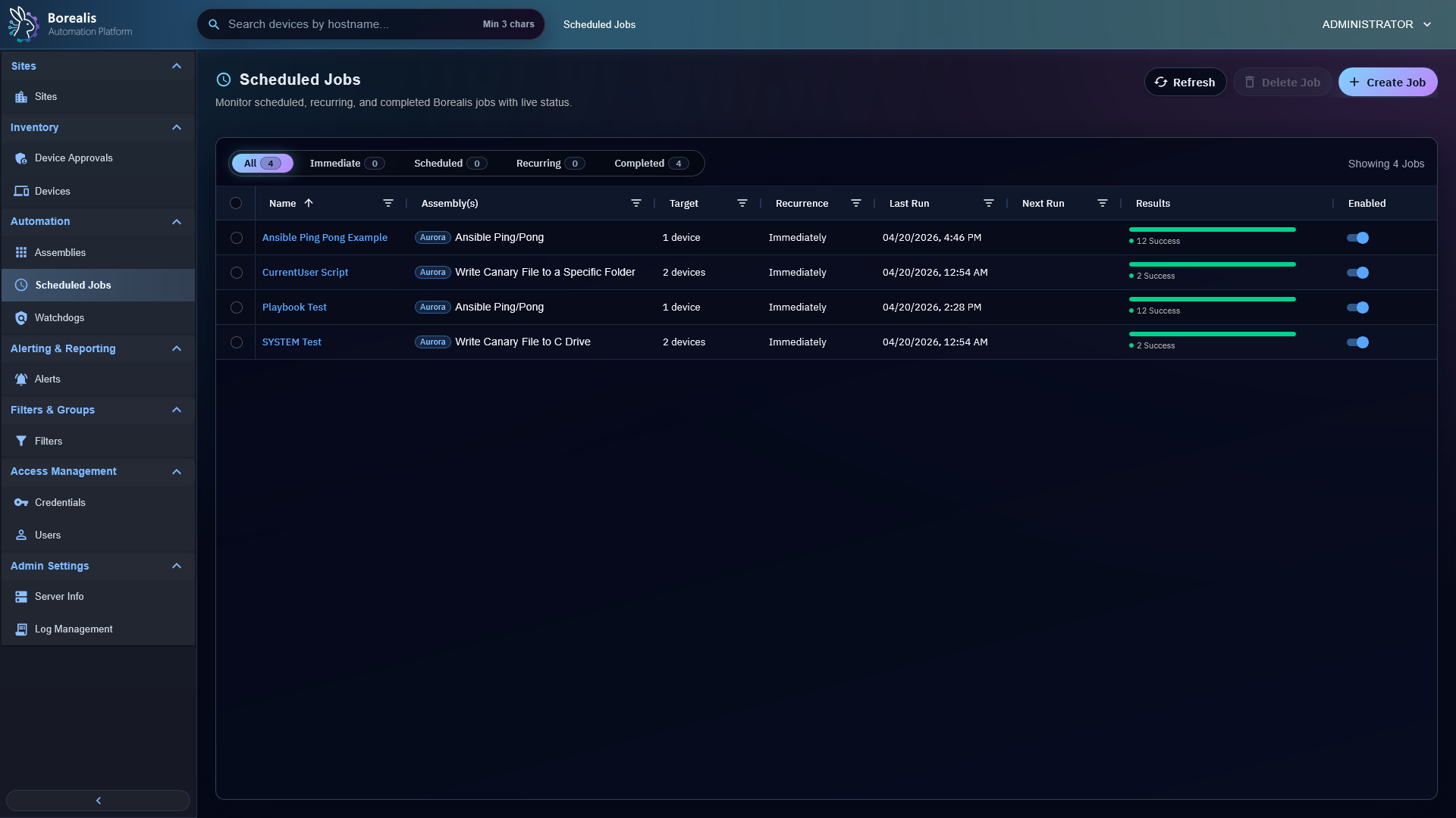 Borealis Scheduled Job List